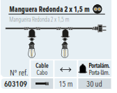 GUIRNALDA E27 MANGUERA REDONDA 2 X 1.5 MM 15 MTS 30 PORTALAMPARAS