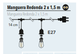 GUIRNALDA E27 MANGUERA REDONDA 2 X 1.5 MM 10 MTS 16 PORTALAMPARAS